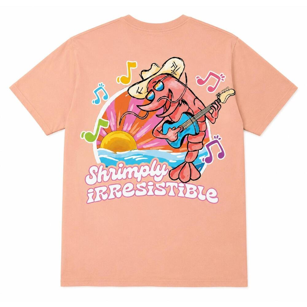 NEW COMFORT COLORS women's shrimply irresistible shrimp tee shirt in peach